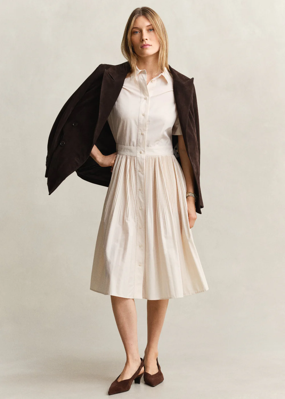 Cotton Pleated Shirt Dress - Image 3