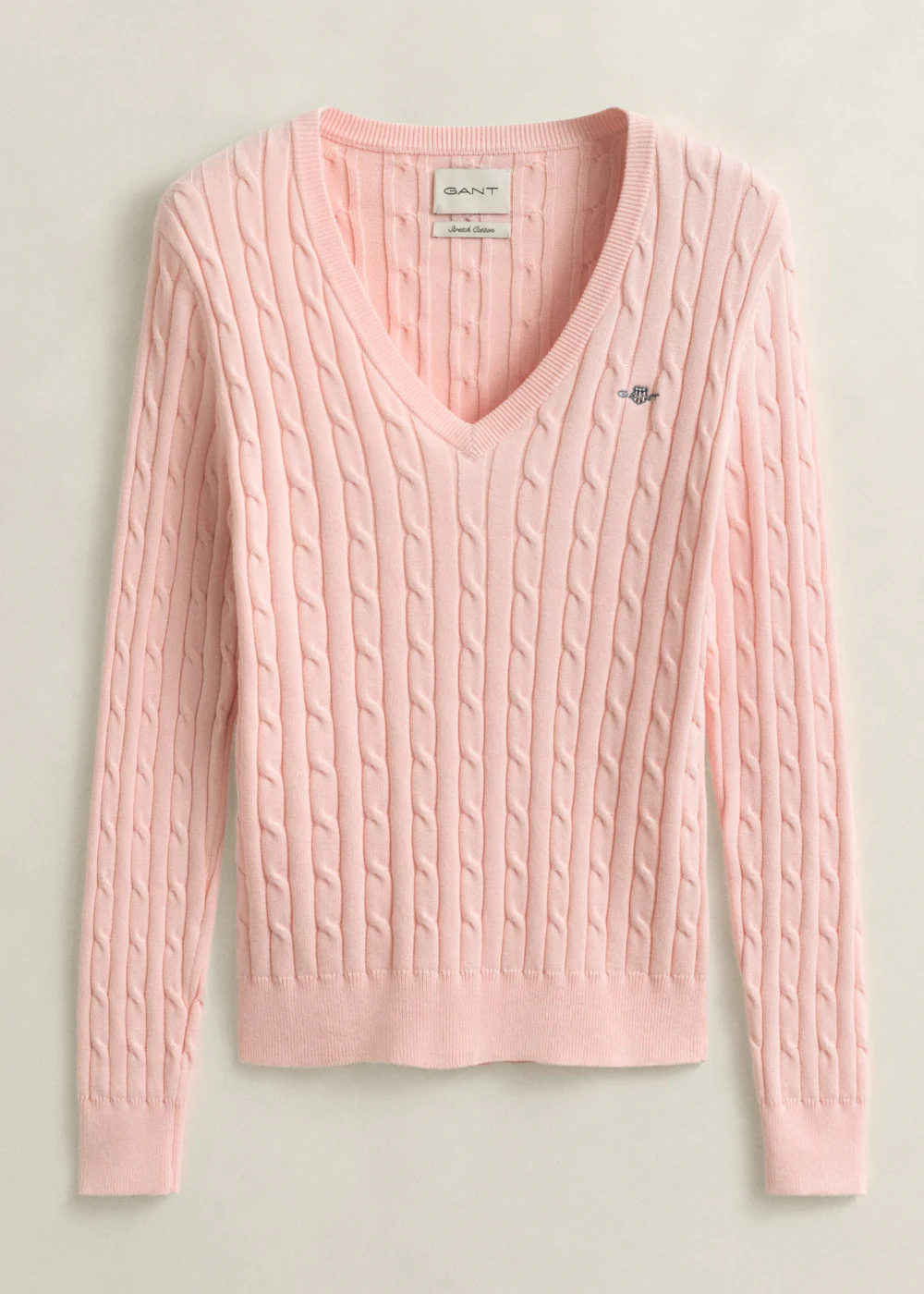 Stretch Cotton Cable V-Neck Knit - Image 4