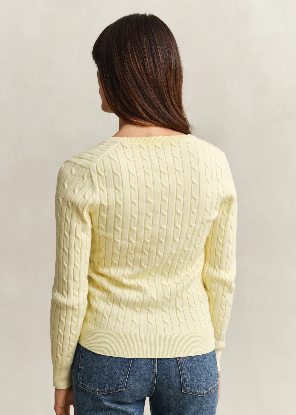 Stretch Cotton Cable V-Neck Knit - Image 3