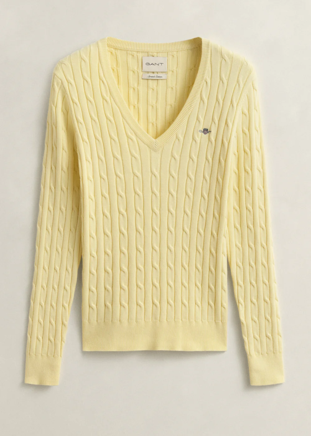 Stretch Cotton Cable V-Neck Knit - Image 6