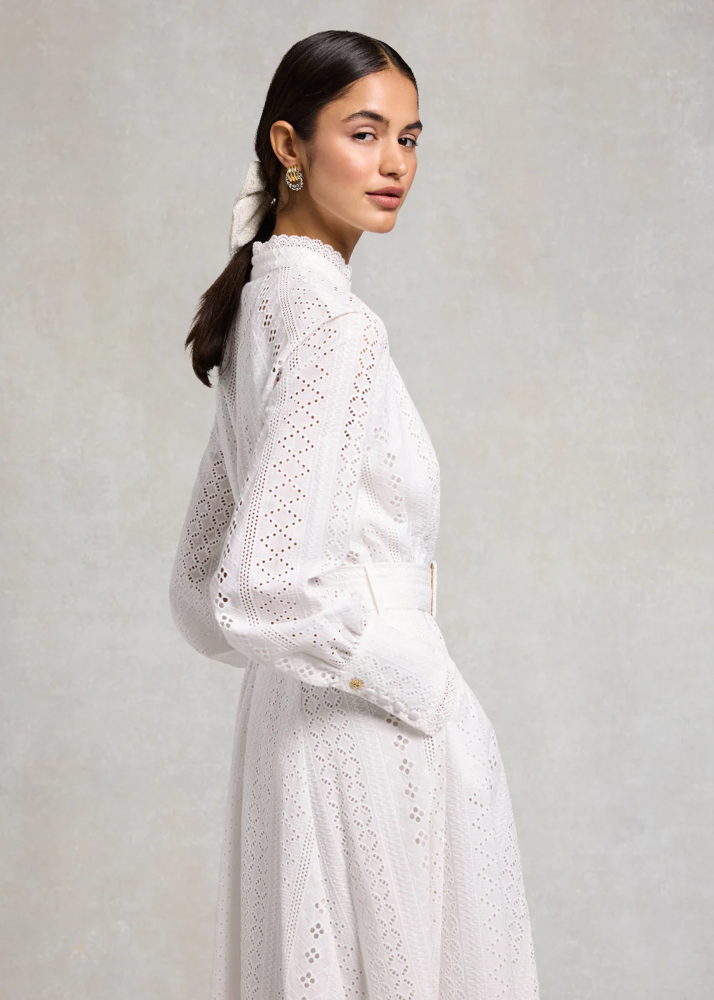 Aimee Collarless Broderie Dress - Image 4